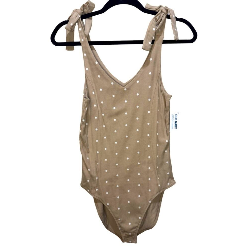 Old Navy Printed Tie-Shoulder V-Neck Rib-Knit Bodysuit - Brown Dots